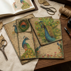 Peacock Botanical Collage Paper, 4 Large Sheets