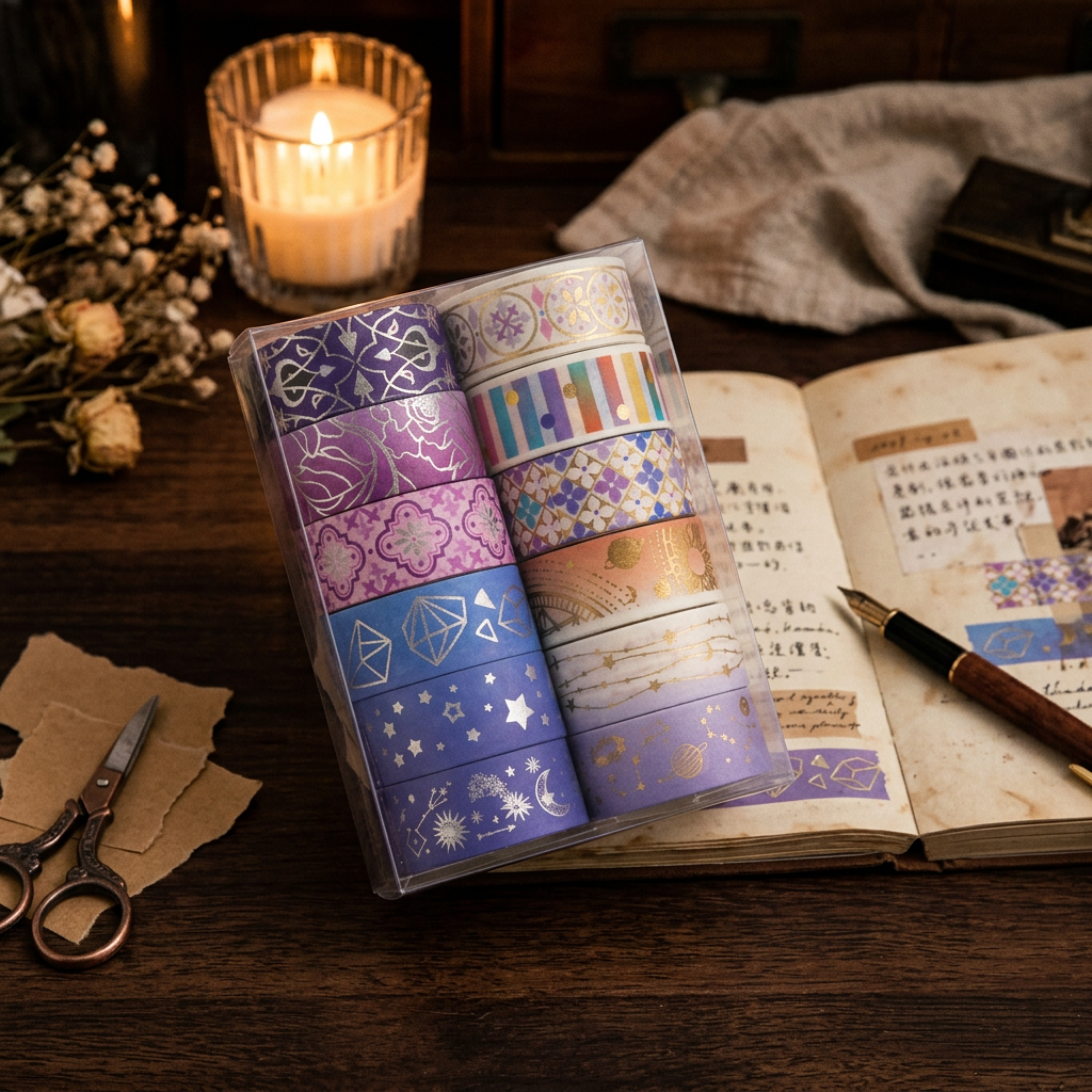 Gold Foil Celestial Washi Tape Set, 12 Rolls
