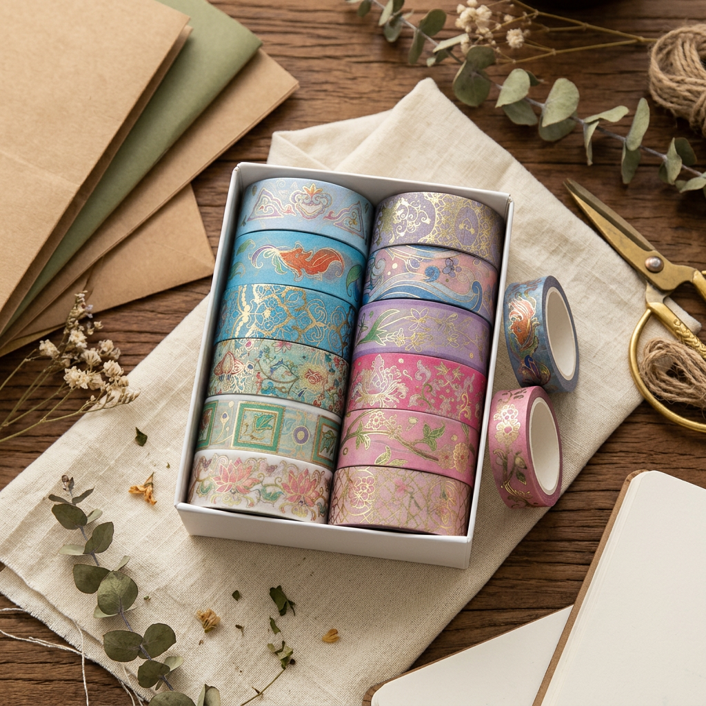 Gold Foil Floral Washi Tape Box Set, 12 Rolls