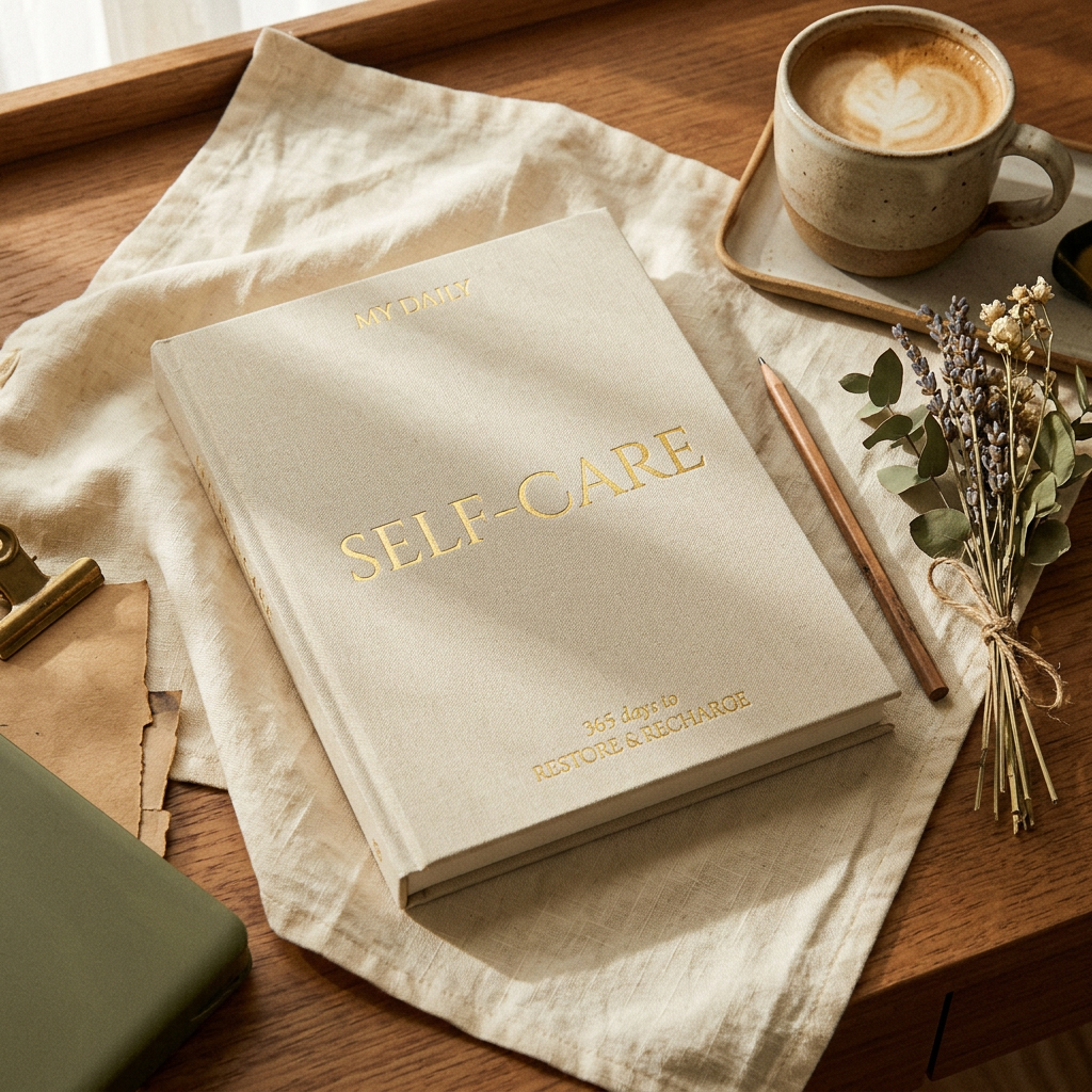 Linen Hardcover Planner Notebook, Self-Care Journal
