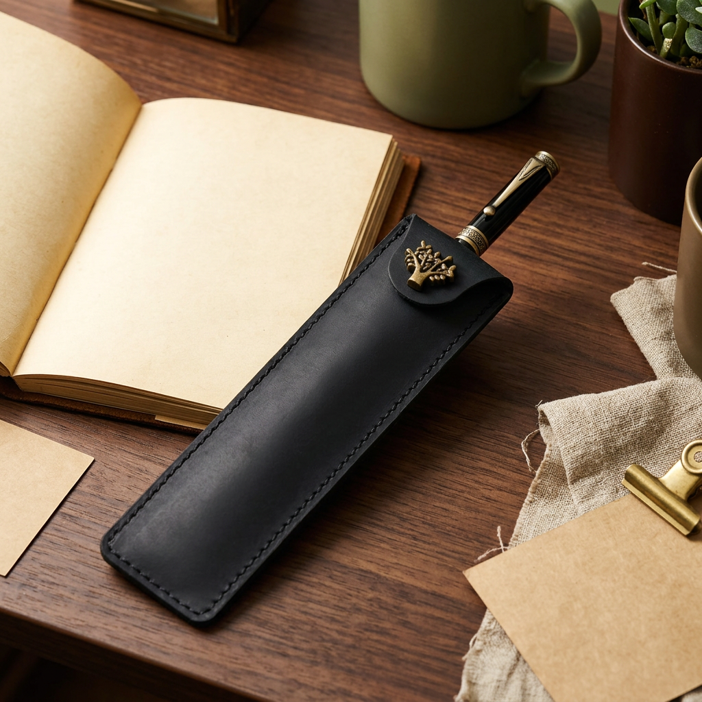 Vintage PU Leather Pen Sleeve, Single Fountain Pen Case