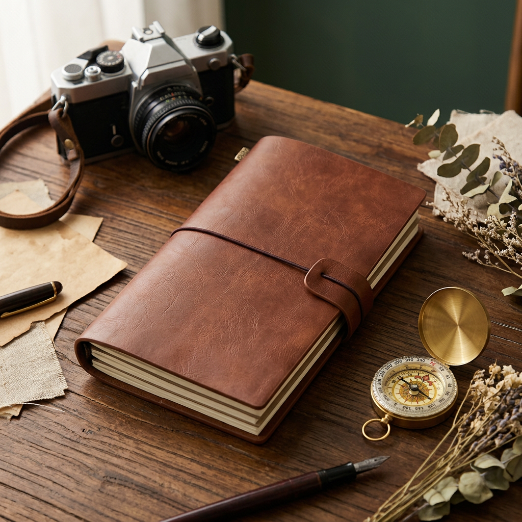 Refillable Travel Journal Set, PU Leather with 4 Inserts