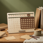 Wooden Perpetual Desk Calendar, Sliding Date Board