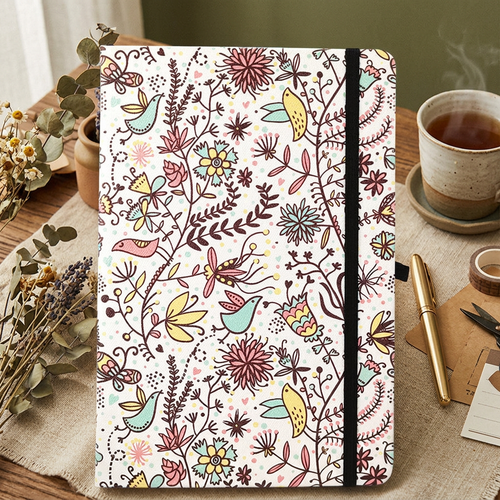 A5 Hardcover Dot Grid Journal, Floral Ivory Cover