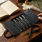 Crazy Horse Leather Tri-Fold Pen Case, 4 Slots