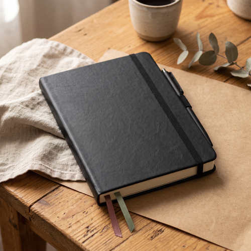 A5 Dot Grid & Lined Notebook with Pen Loop, Faux Leather